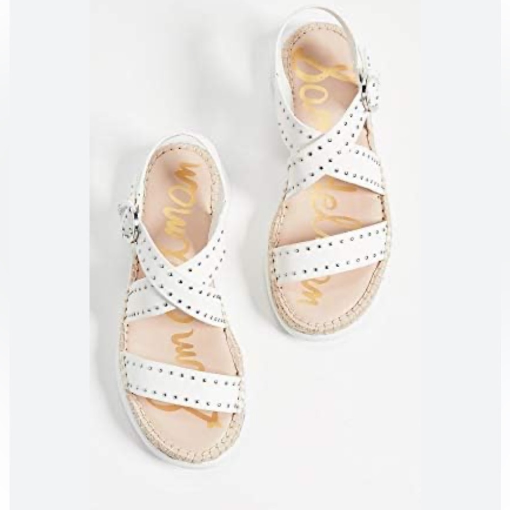 Sam Edelman Janette Sandals, White Leather and Silver, 9.5 - Picture 2 of 12